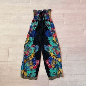 Flying Tomato Jumpsuit Sleeveless Romper Tropical Print Smocked Wide Leg Large